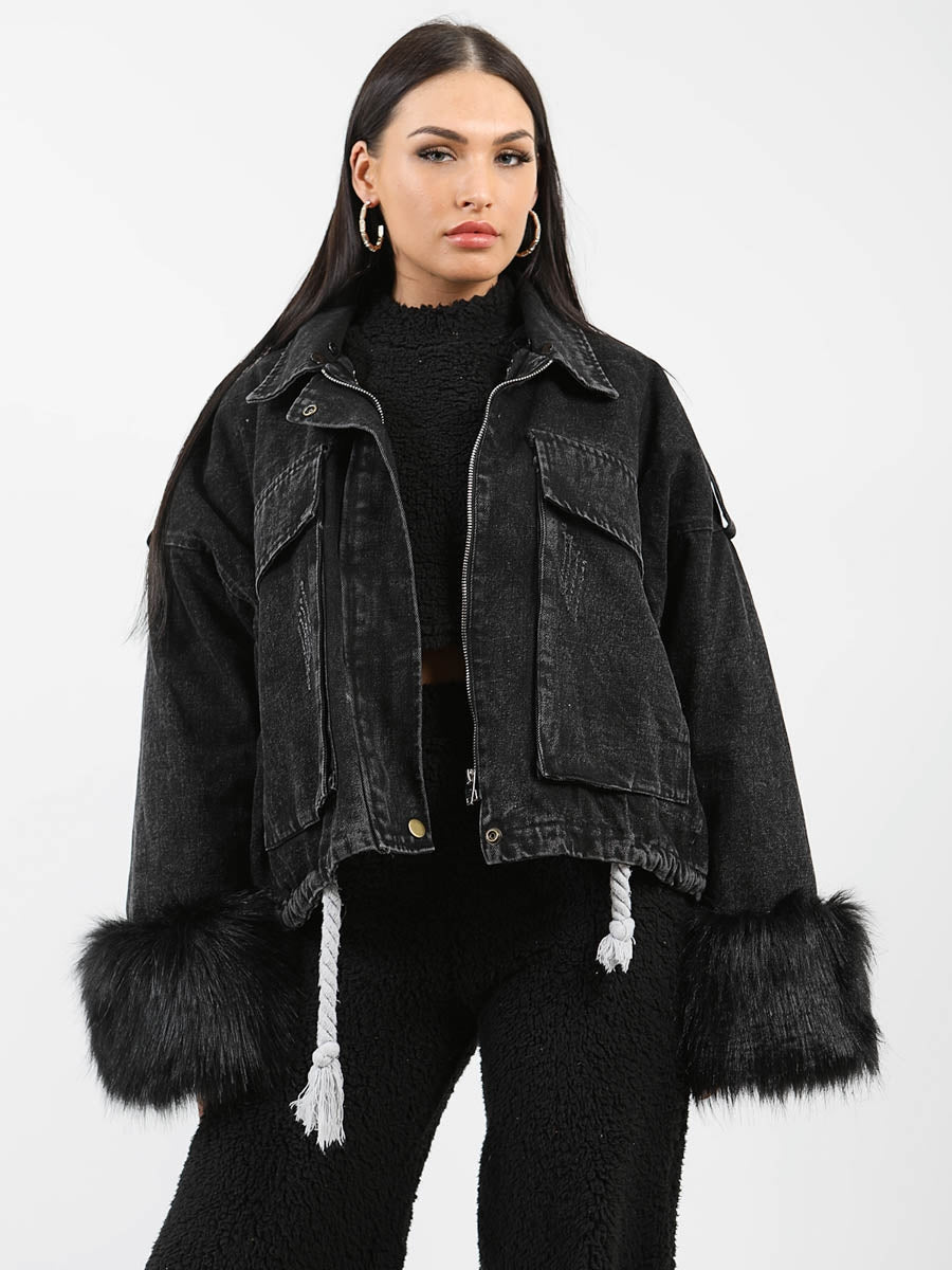 Oversized Faux Fur Lined Denim Jacket
