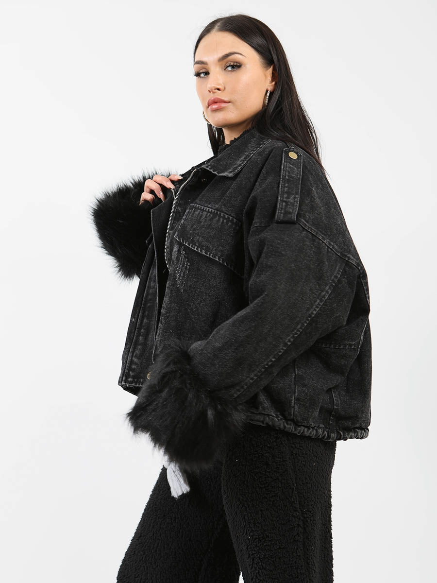 Oversized Faux Fur Lined Denim Jacket