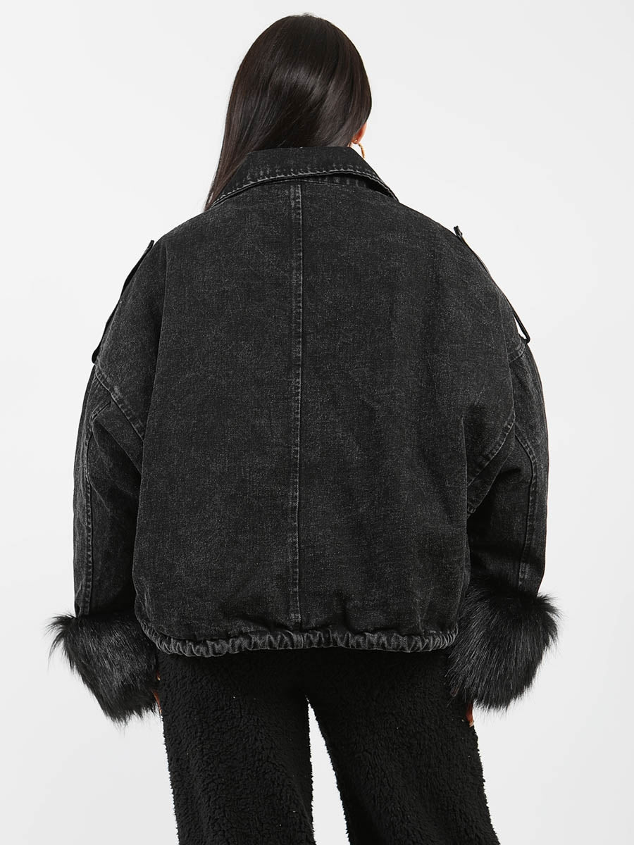 Oversized Faux Fur Lined Denim Jacket