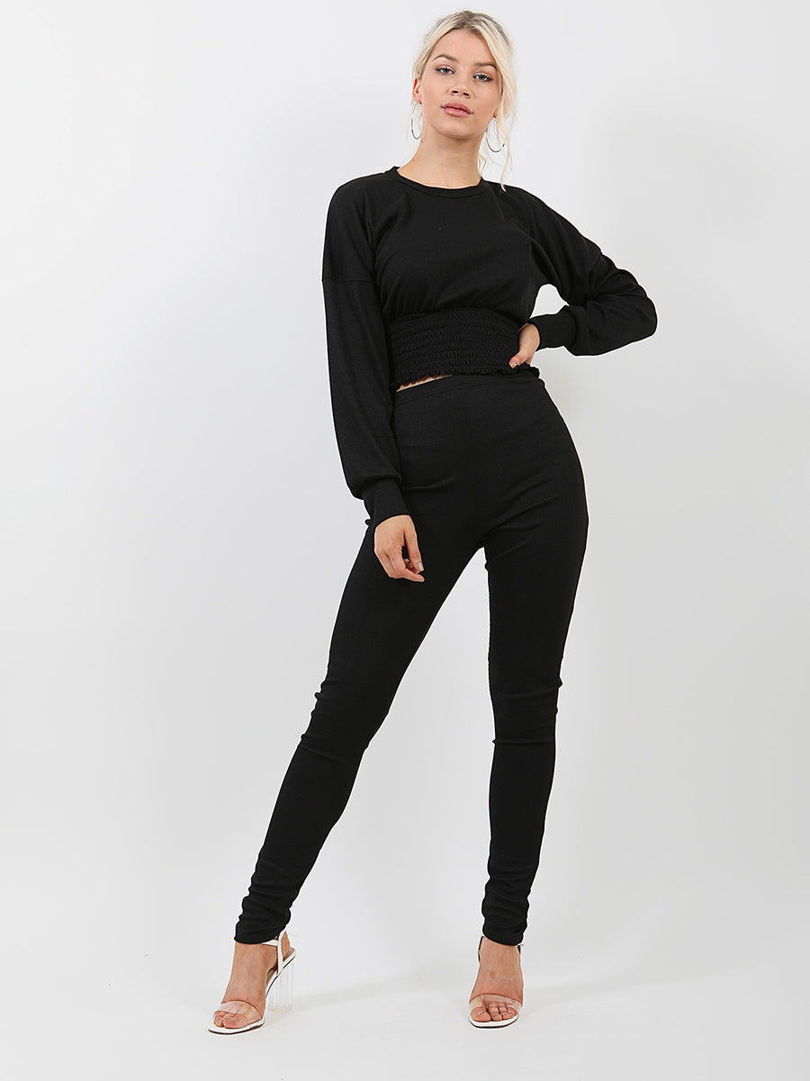 Shirred Hem Ribbed Top & Trouser Co-ord