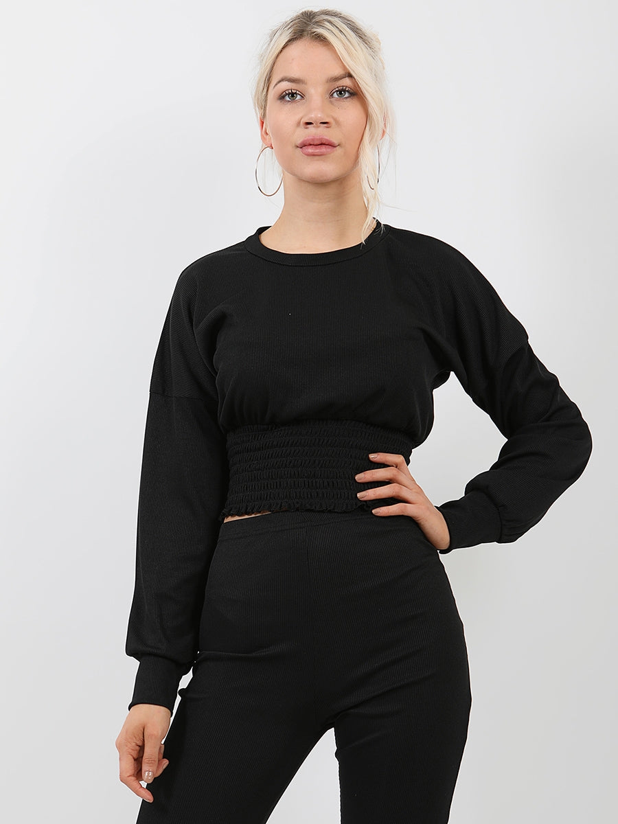 Shirred Hem Ribbed Top & Trouser Co-ord
