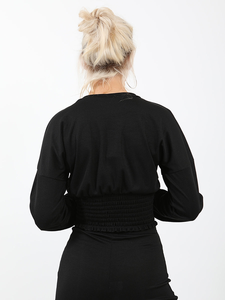 Shirred Hem Ribbed Top & Trouser Co-ord