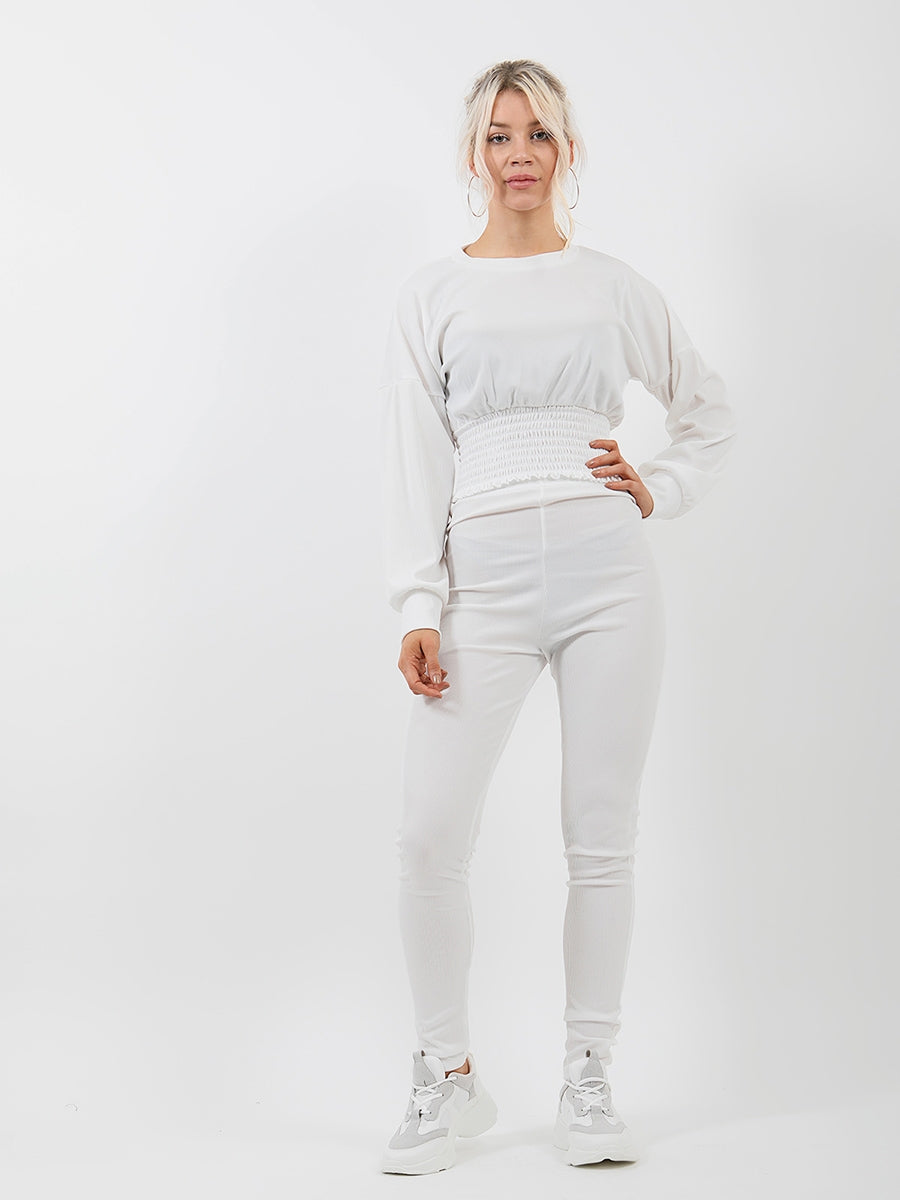 Shirred Hem Ribbed Top & Trouser Co-ord