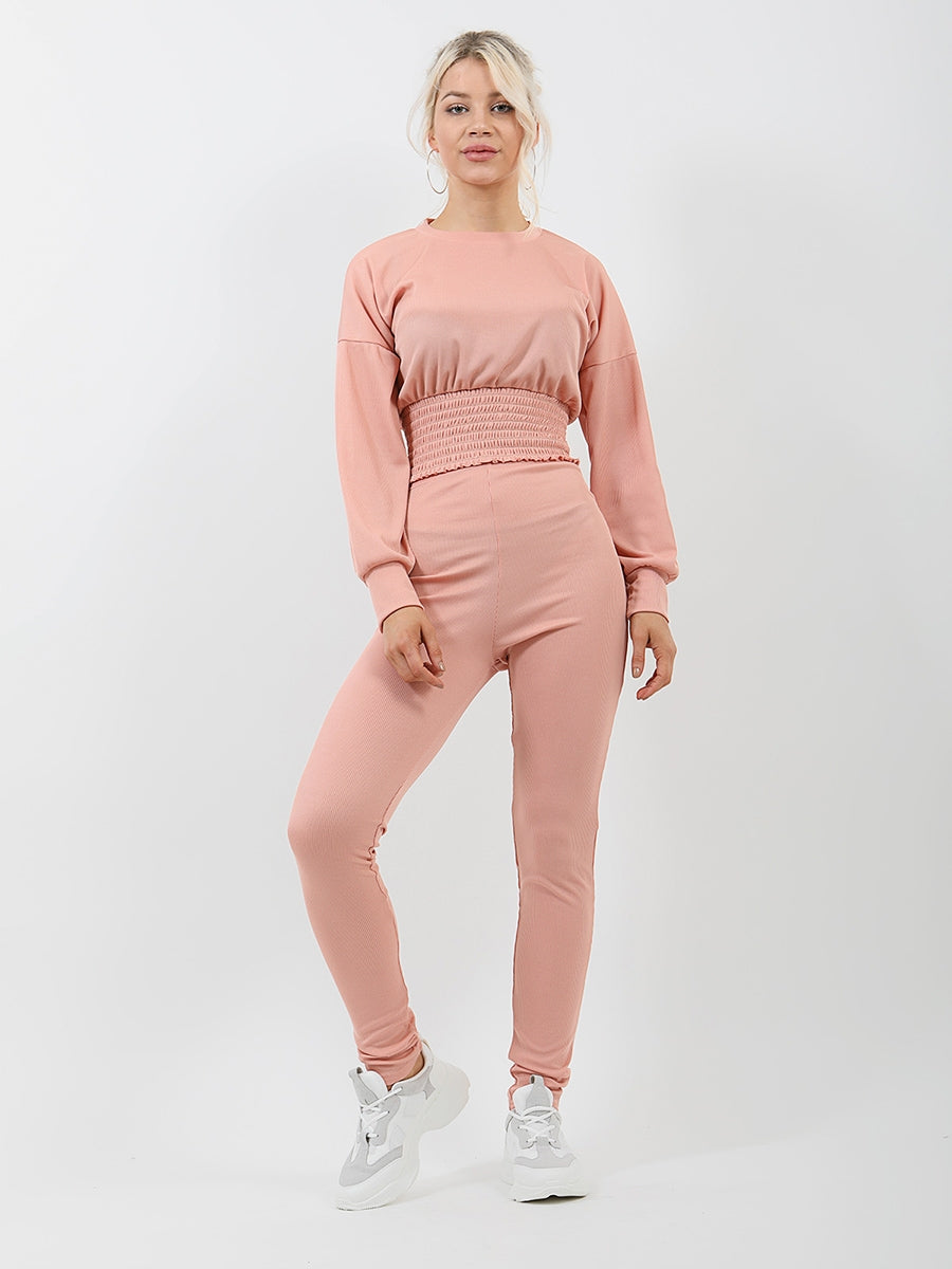 Shirred Hem Ribbed Top & Trouser Co-ord