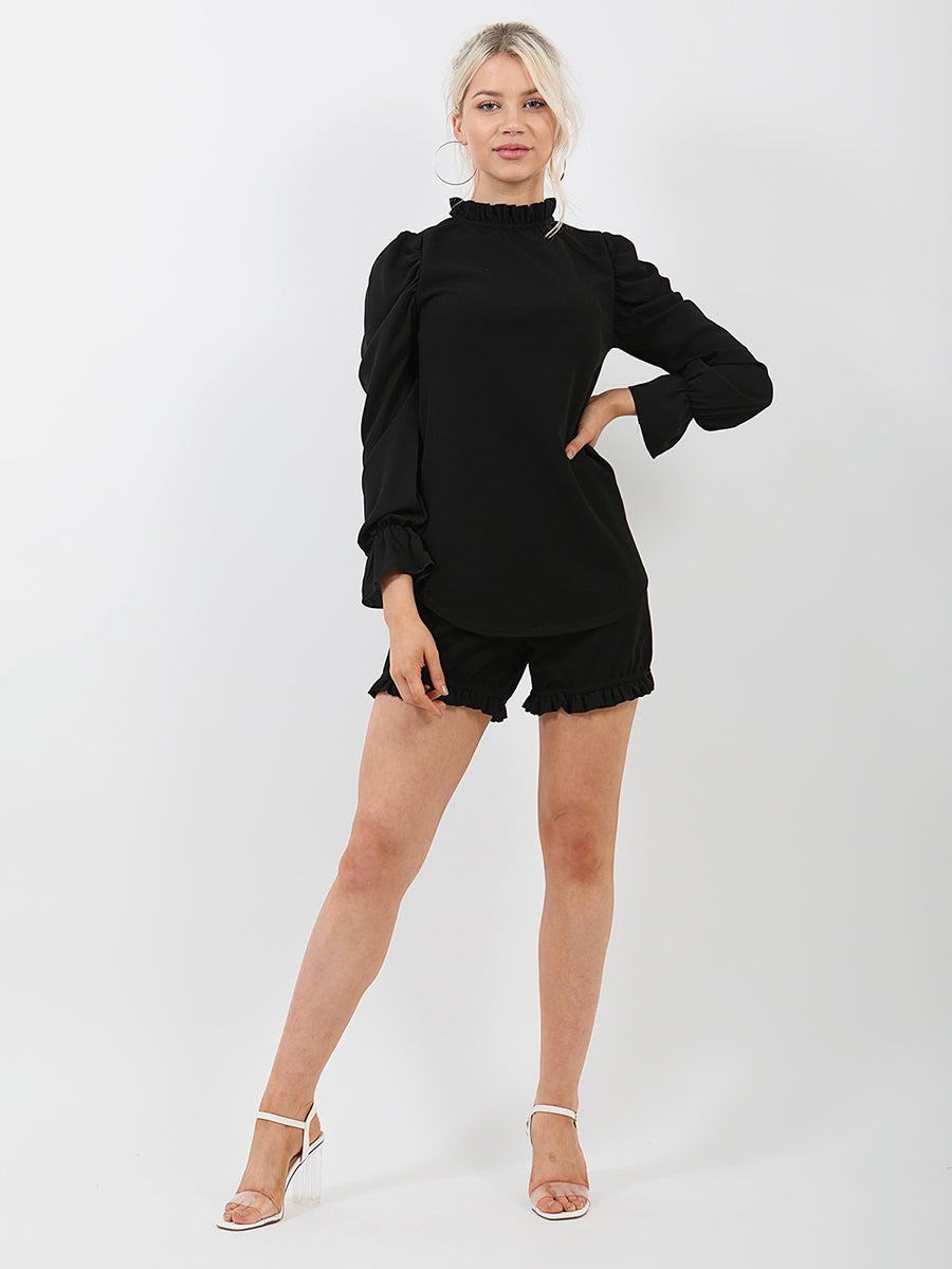 Frill Detail Long Top & Shorts Co-ord