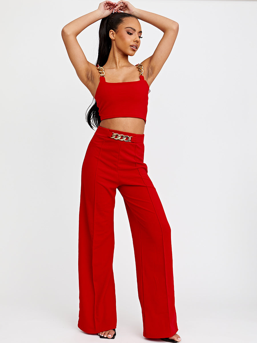 Chain Detail Crop Top & Trouser Co-ord
