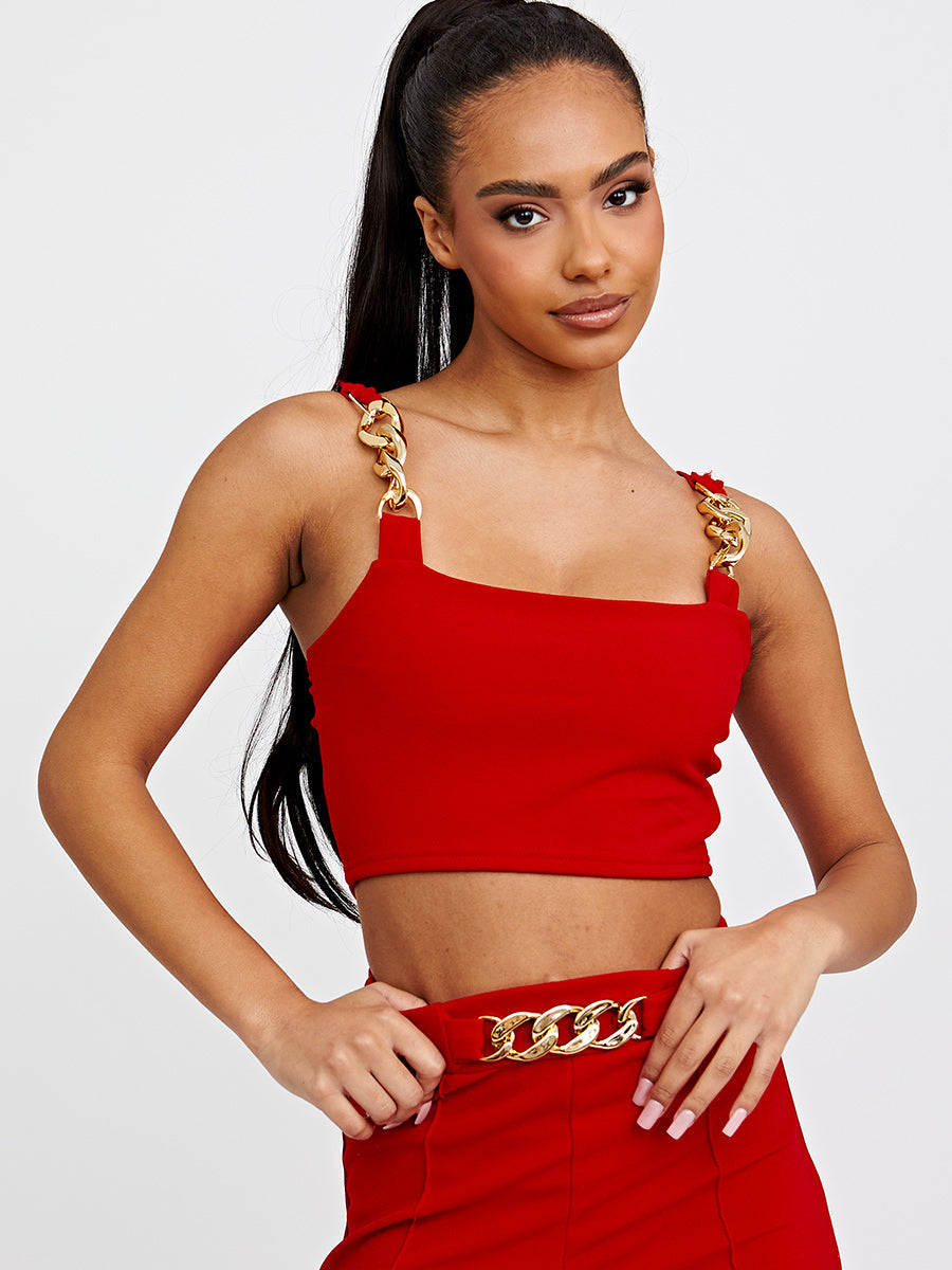 Chain Detail Crop Top & Trouser Co-ord