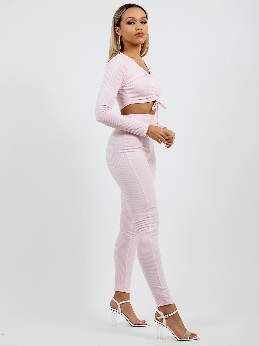Ruched Crop Top & Legging Ribbed Co-ord