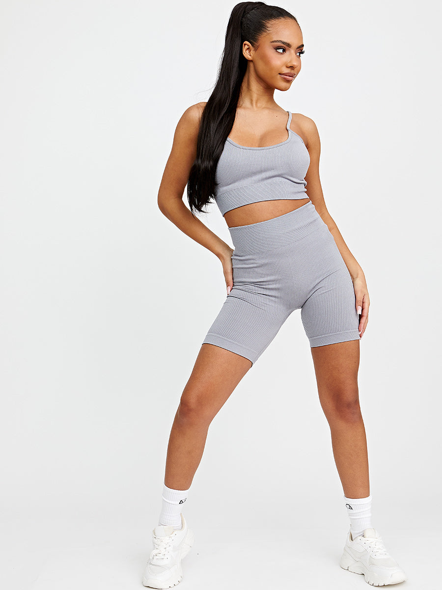 Ribbed Padded Bralet & Cycling Shorts Co-ord