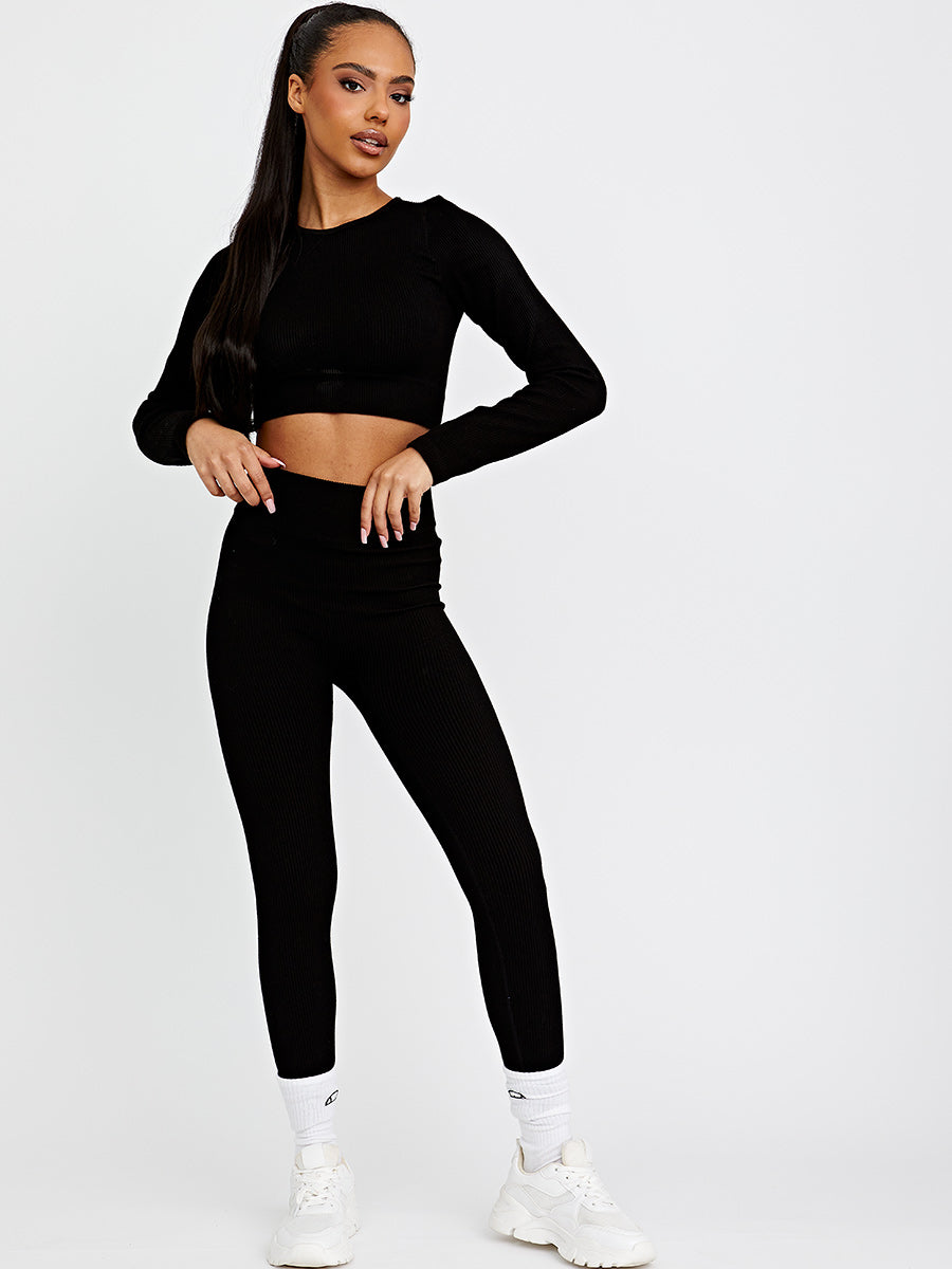 Long Sleeves Ribbed Crop Top & Leggings Co-ord