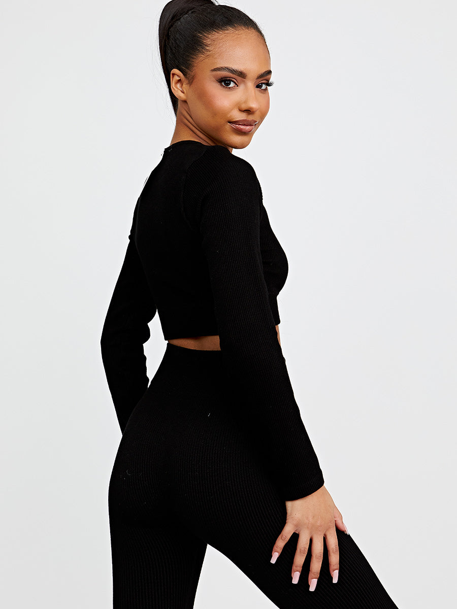 Long Sleeves Ribbed Crop Top & Leggings Co-ord