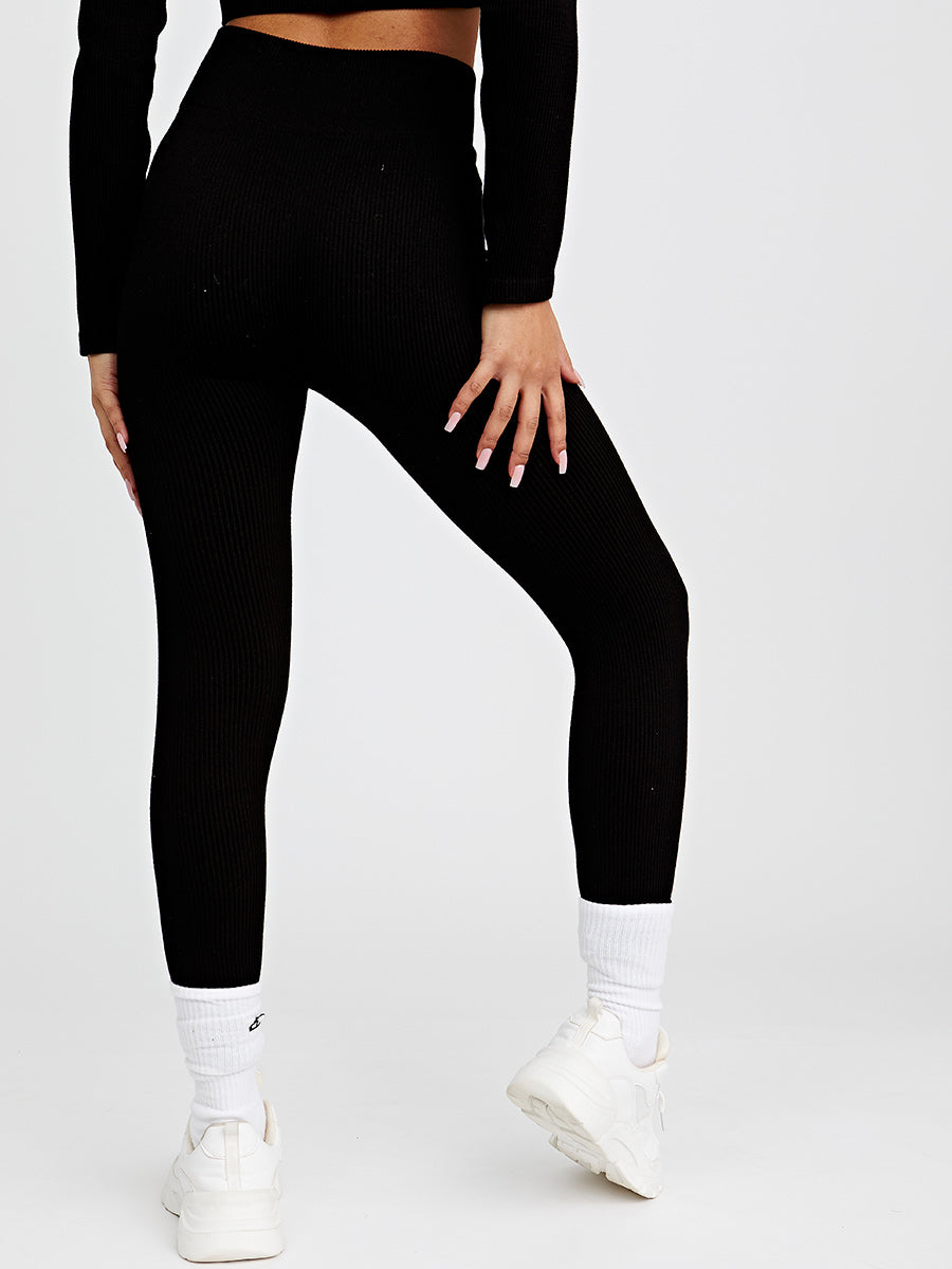 Long Sleeves Ribbed Crop Top & Leggings Co-ord