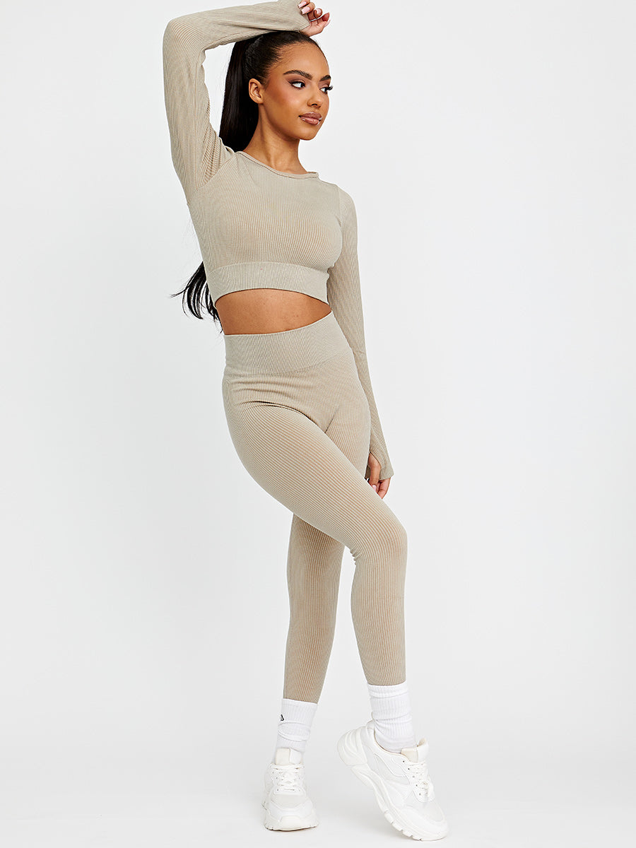 Long Sleeves Ribbed Crop Top & Leggings Co-ord