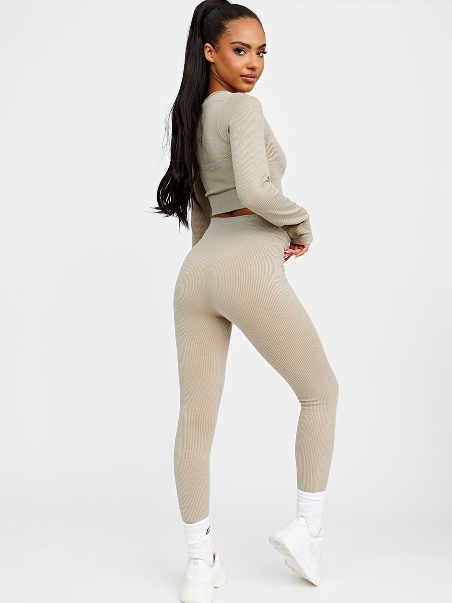 Long Sleeves Ribbed Crop Top & Leggings Co-ord