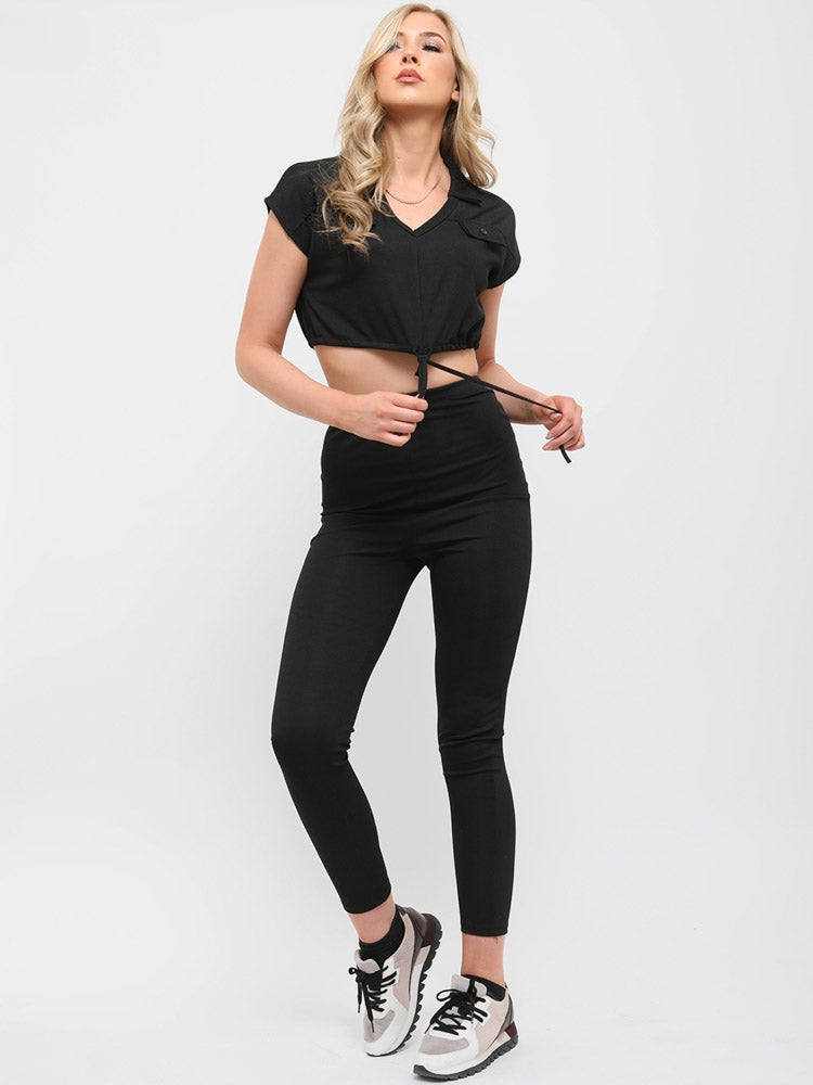 Ribbed Drawstring Crop Top & Trouser Co-ord