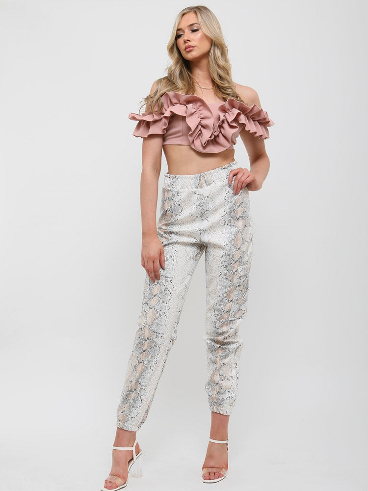 Ruffle Frill Bardot Crop Top