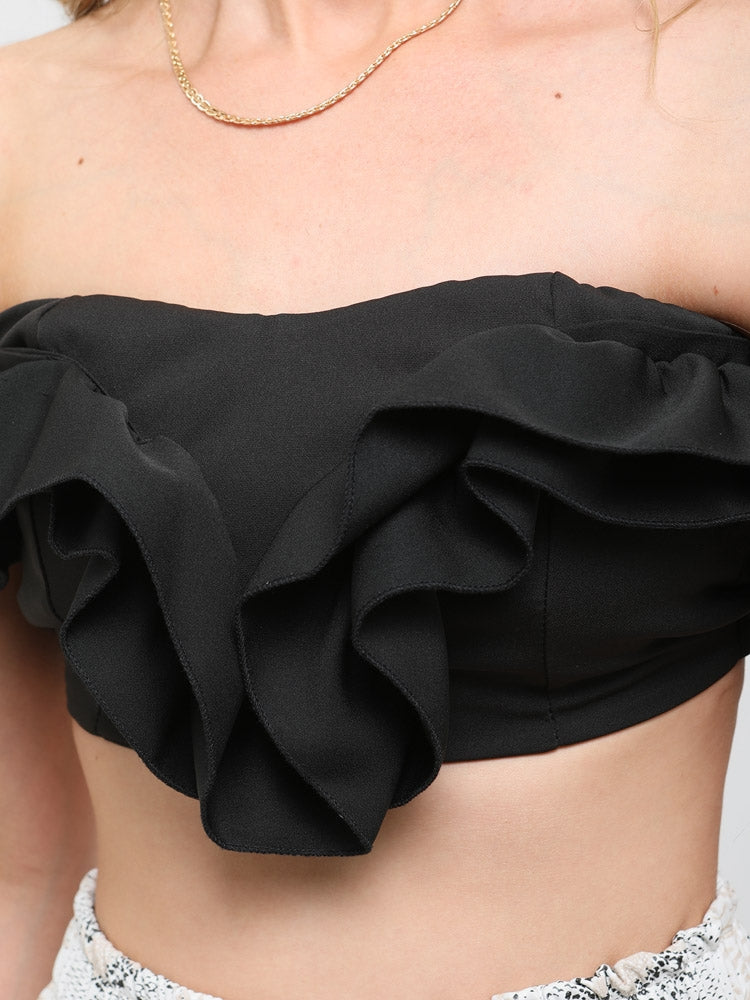 Ruffle Frill Bardot Crop Top