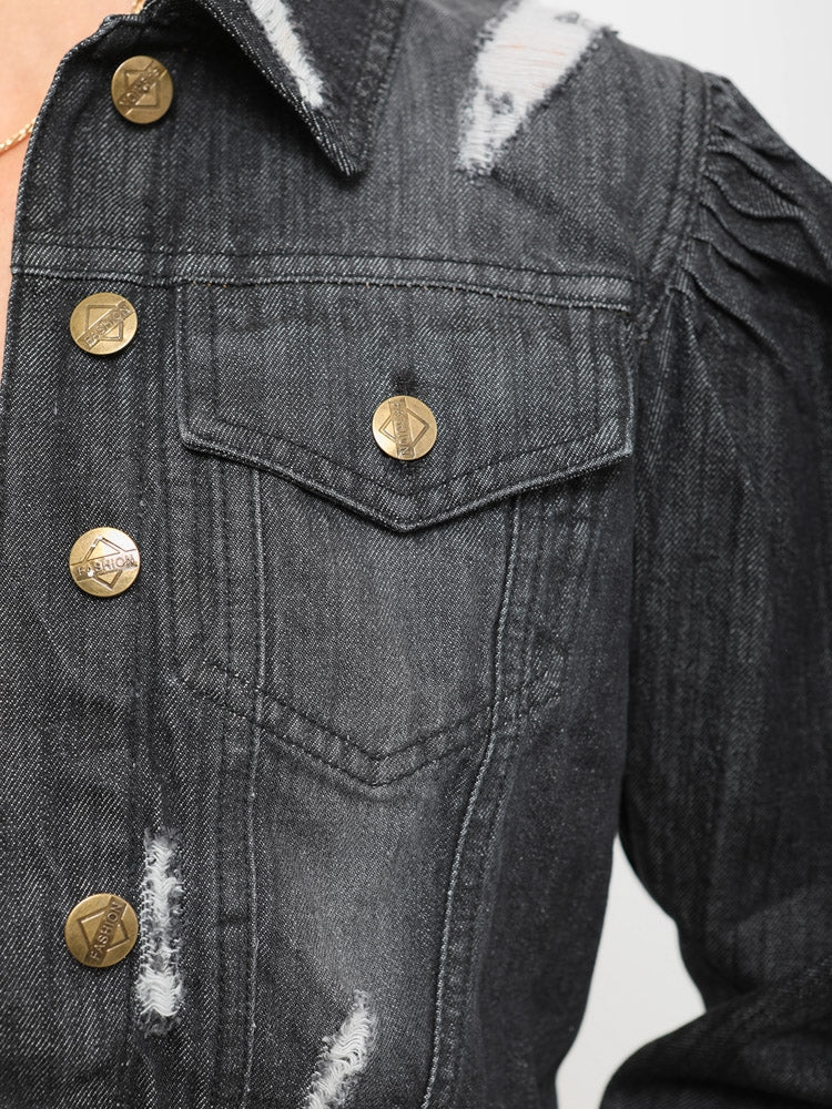 Distressed Cropped Denim Jacket