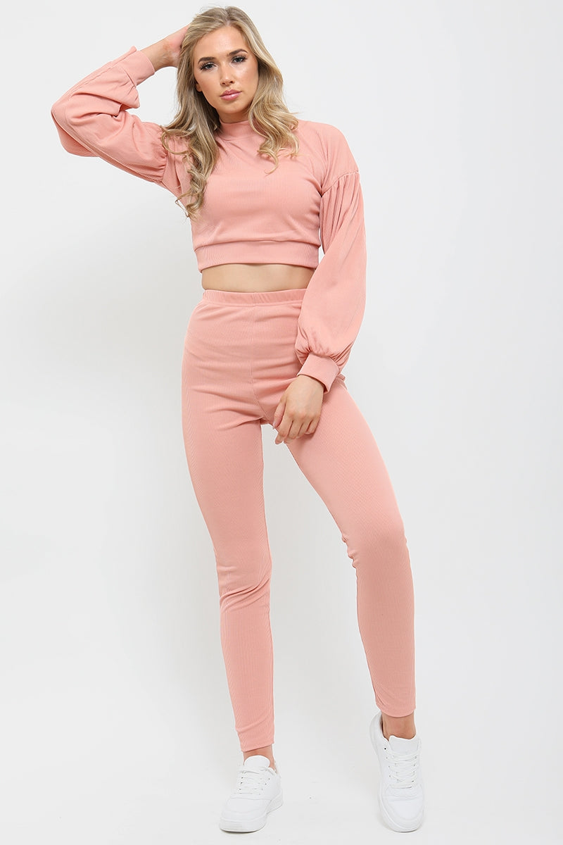 Ribbed Balloon Sleeve Top & Trouser Co-ord