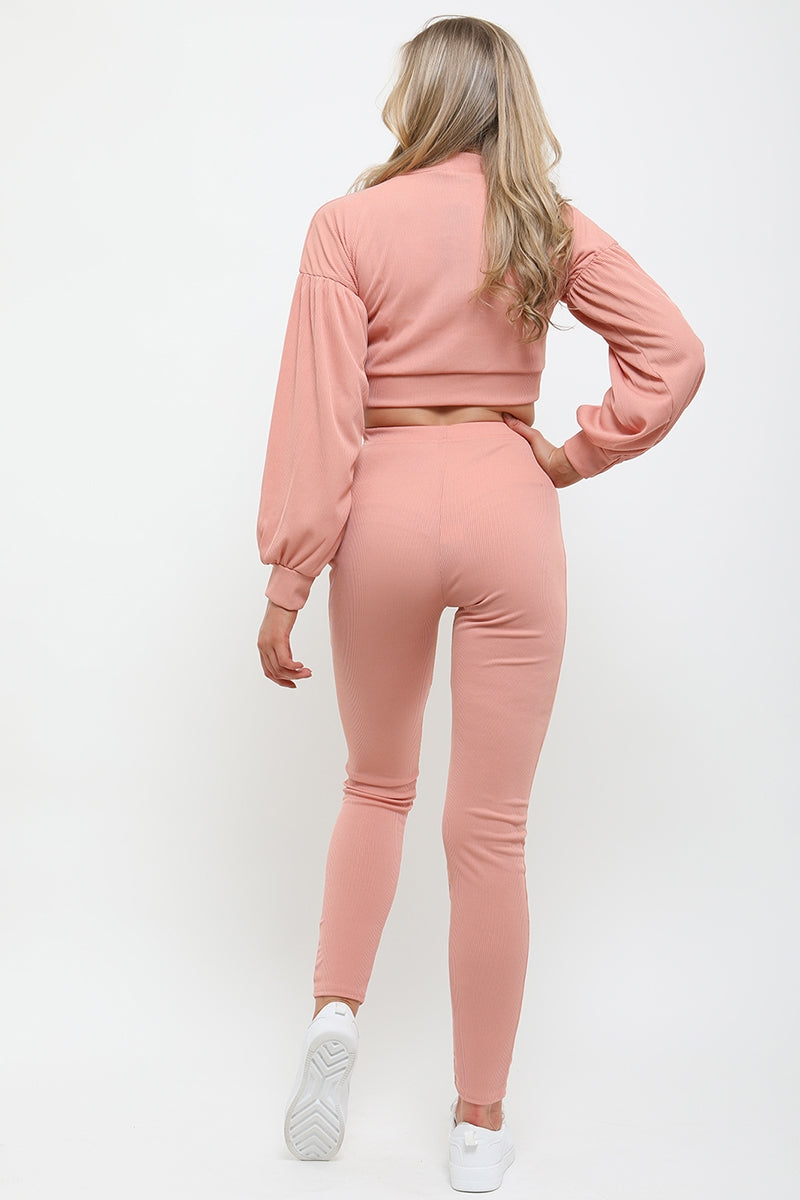 Ribbed Balloon Sleeve Top & Trouser Co-ord
