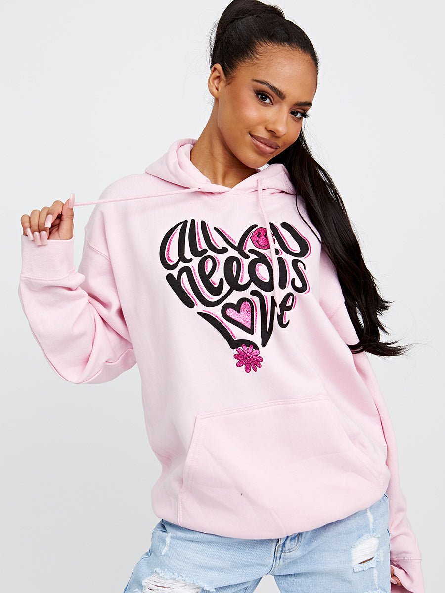 All You Need Is Love Graphic Print Hoodie