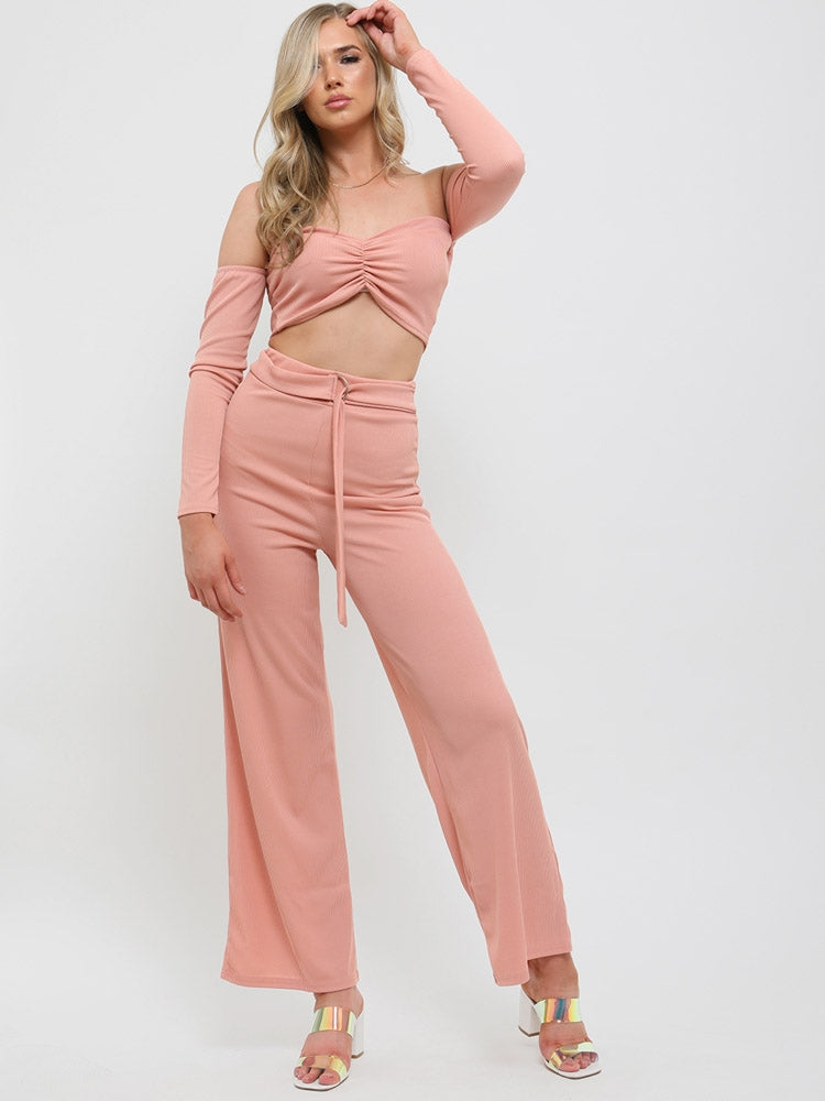 Ribbed Crop Top & D-Ring Trouser Co-ord