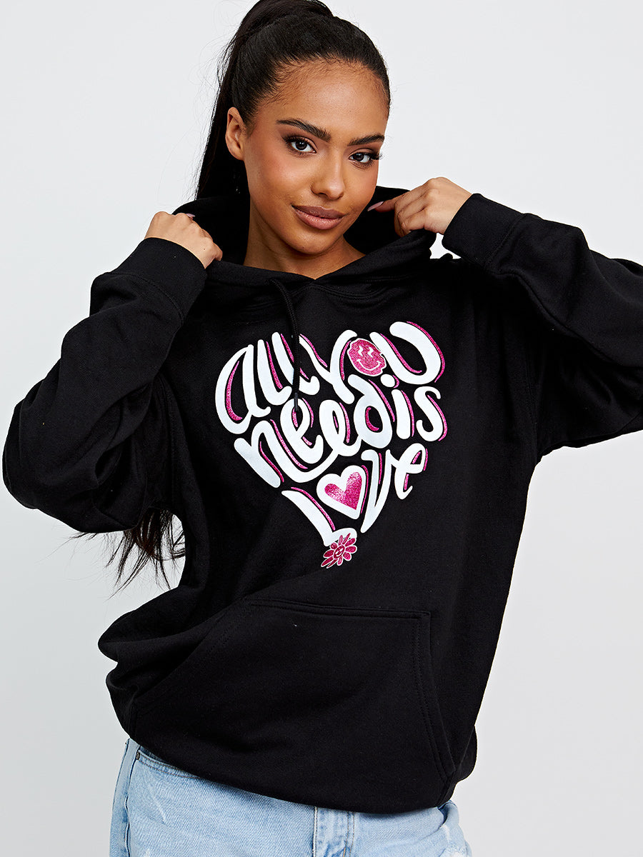All You Need Is Love Graphic Print Hoodie