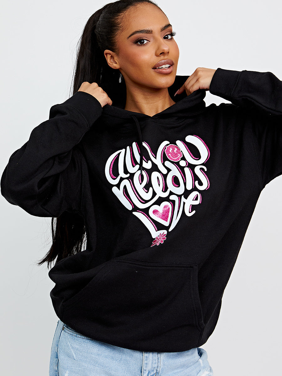 All You Need Is Love Graphic Print Hoodie