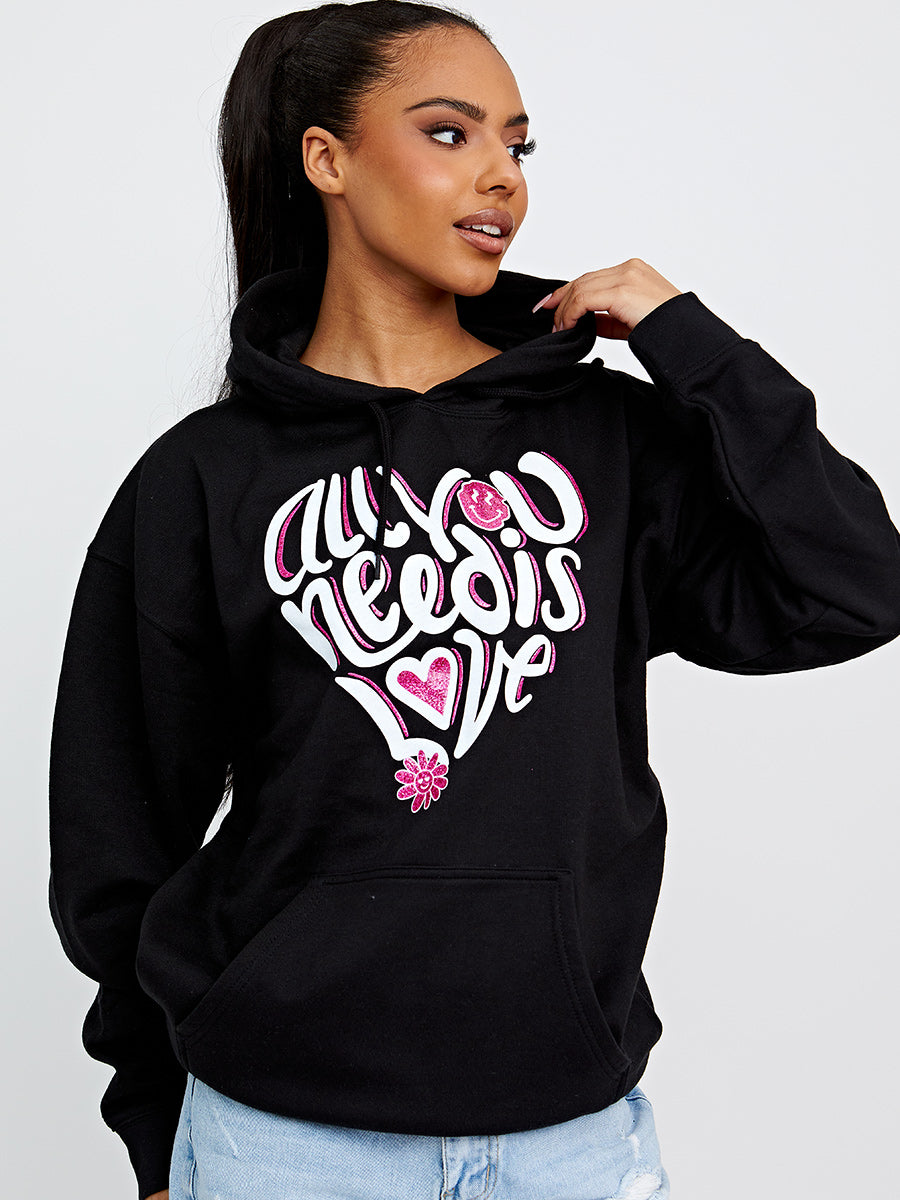 All You Need Is Love Graphic Print Hoodie