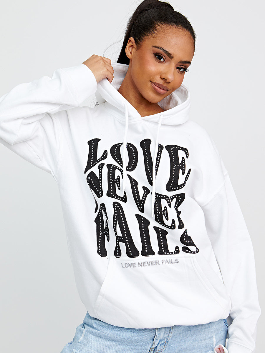 Love Never Fails Graphic Print Hoodie