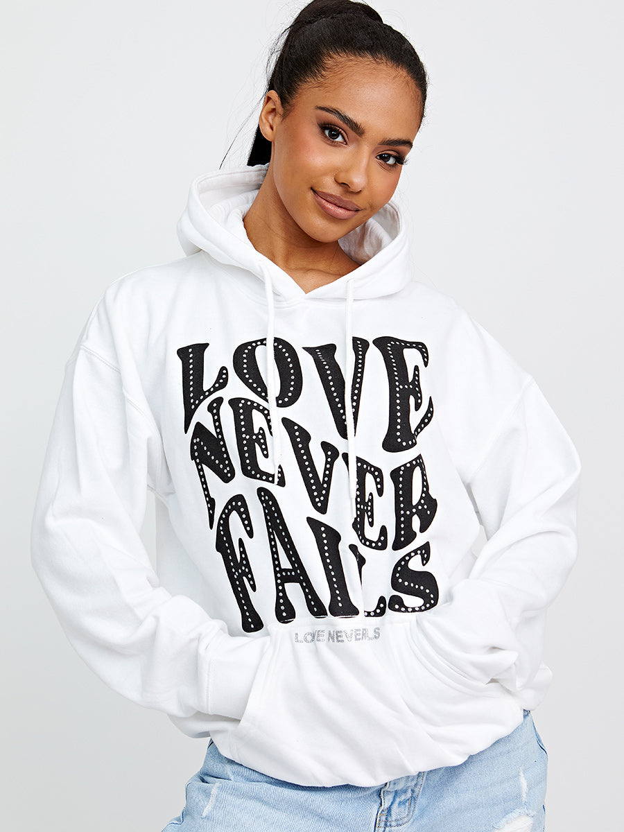 Love Never Fails Graphic Print Hoodie