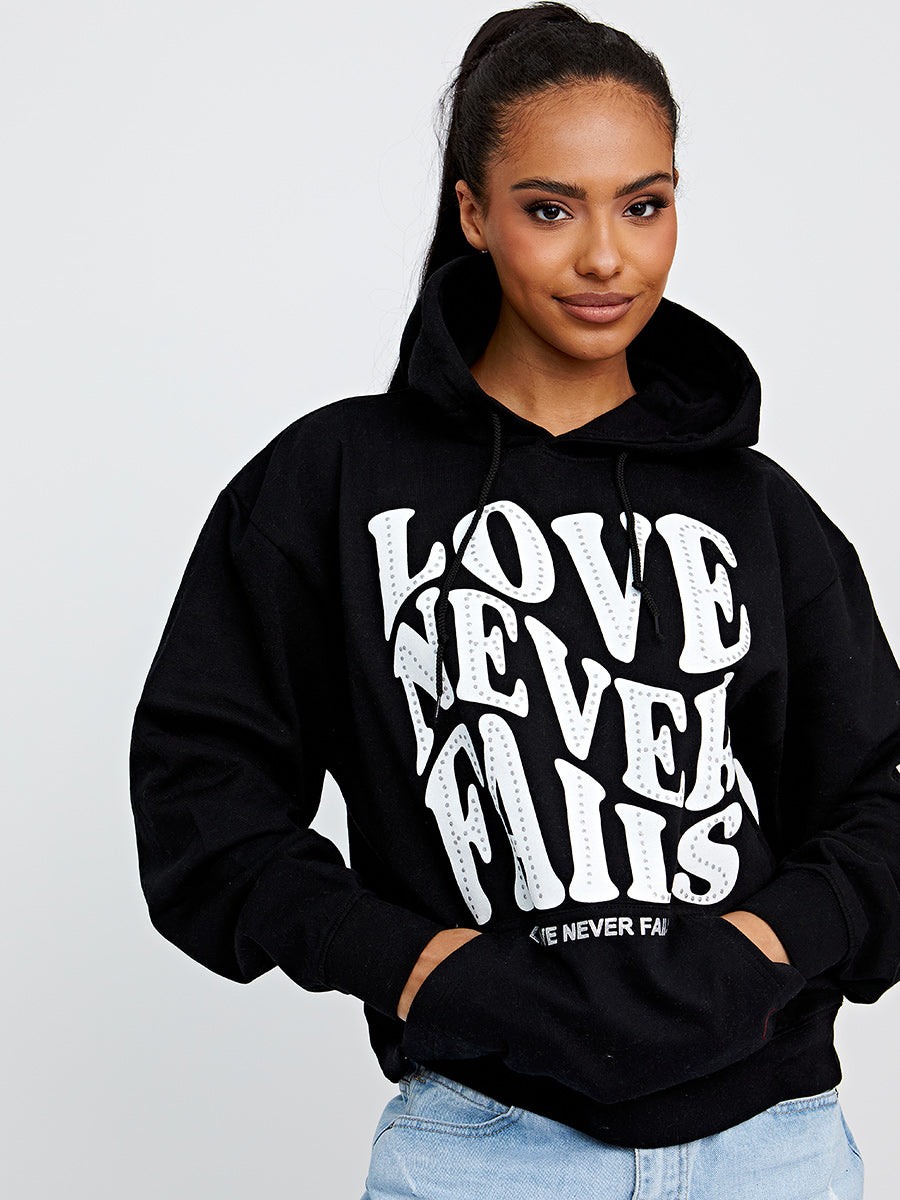 Love Never Fails Graphic Print Hoodie