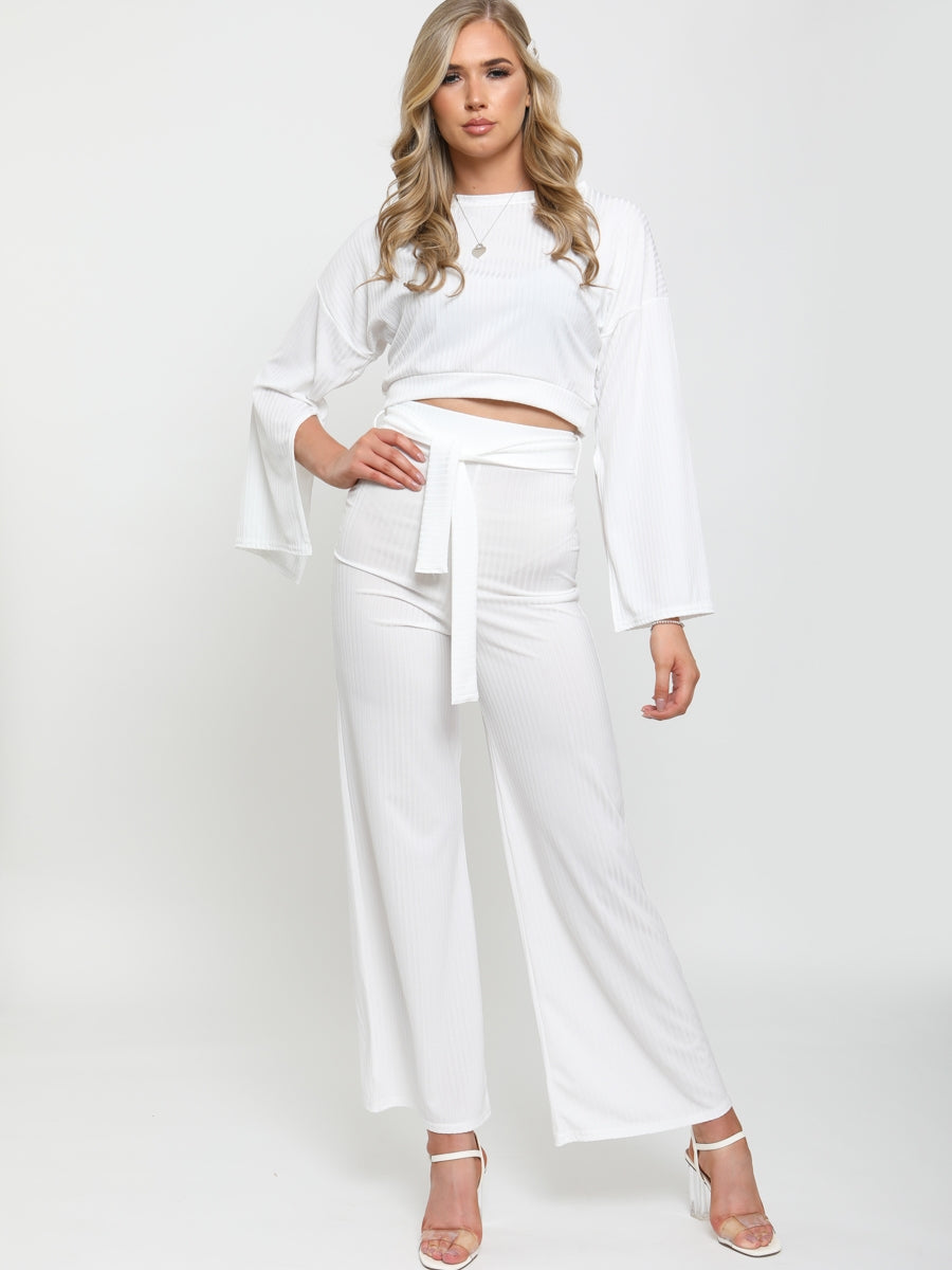 Split Sleeve Ribbed Crop Top & Trouser Co-ord
