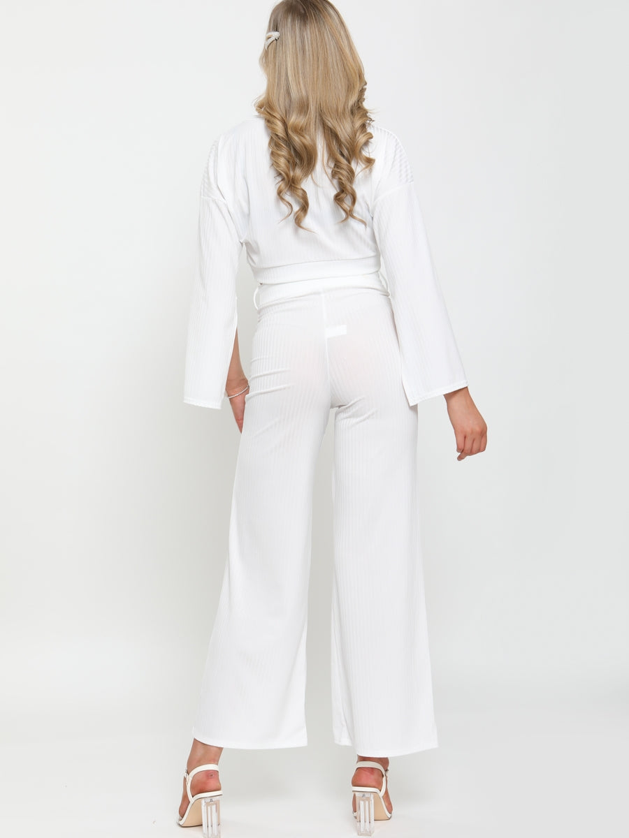Split Sleeve Ribbed Crop Top & Trouser Co-ord