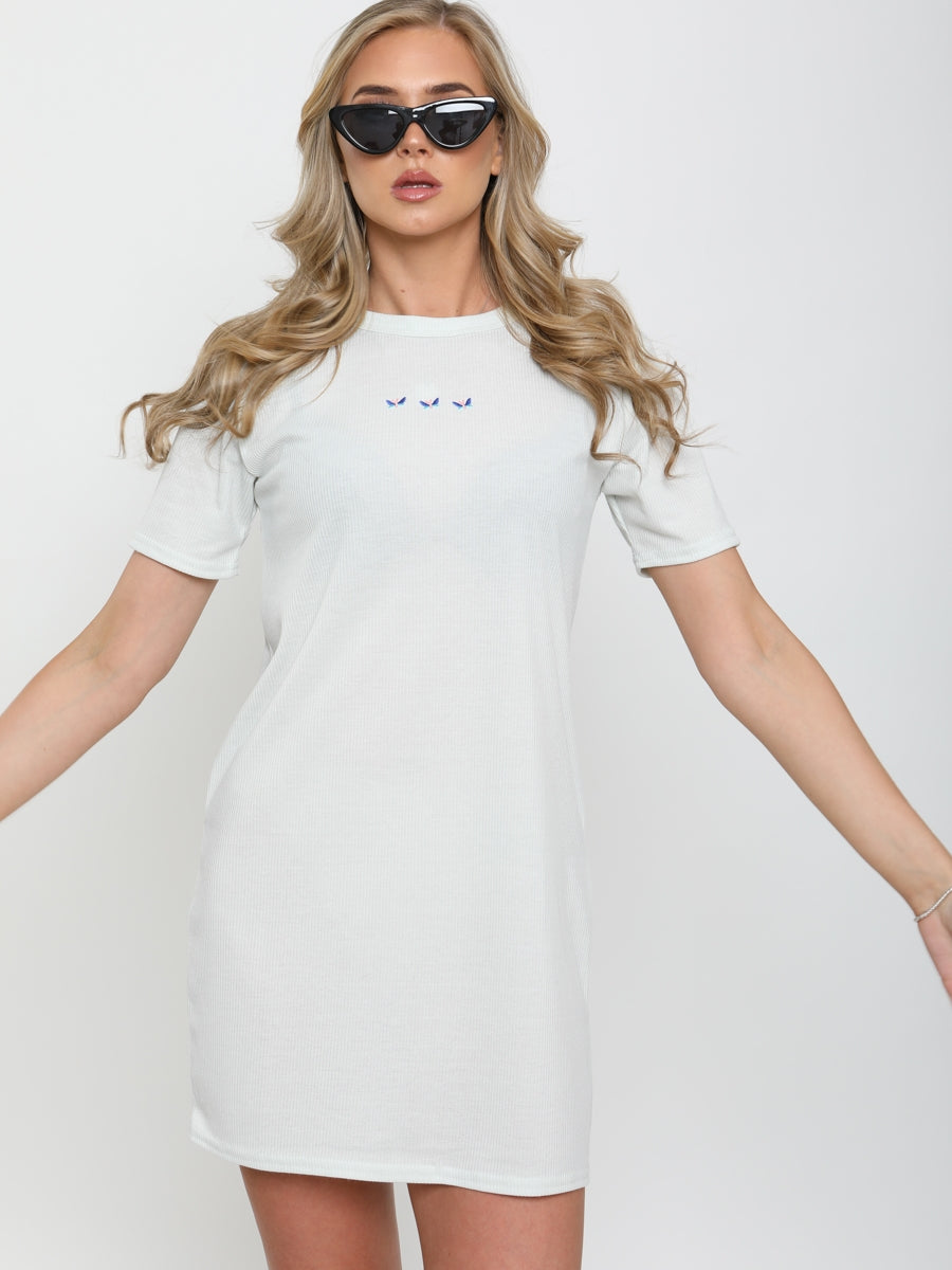 Embroidered Butterfly Rib Dress