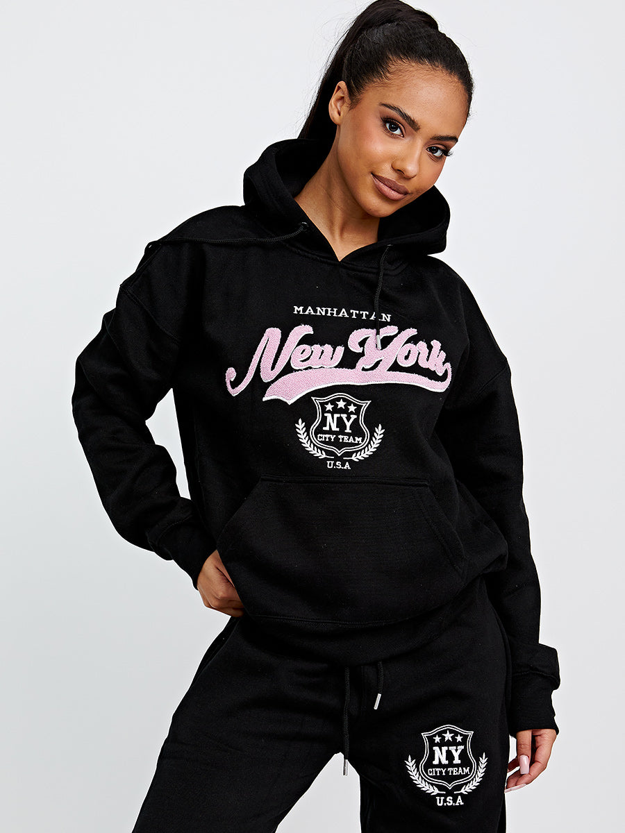 Towelling Embroidered New York Hooded Fleece Co-ord
