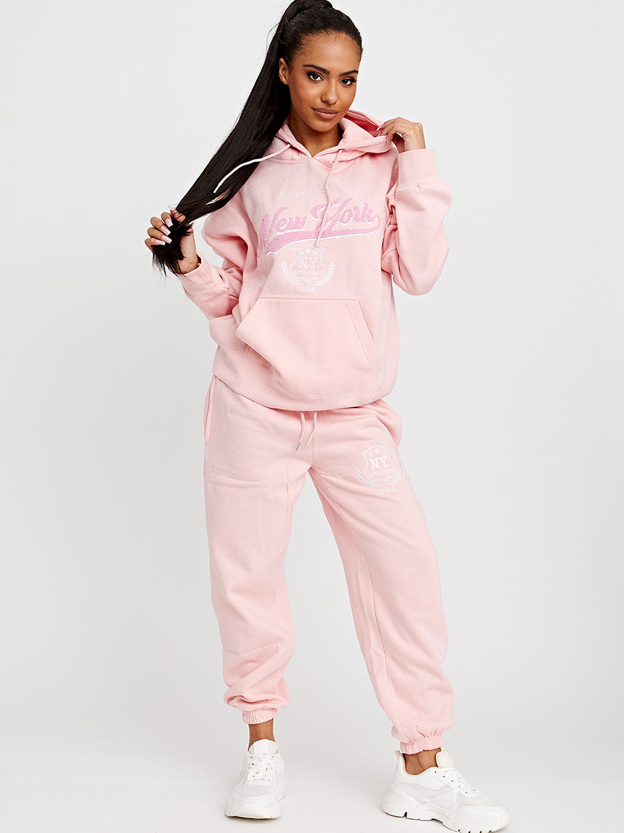 Towelling Embroidered New York Hooded Fleece Co-ord