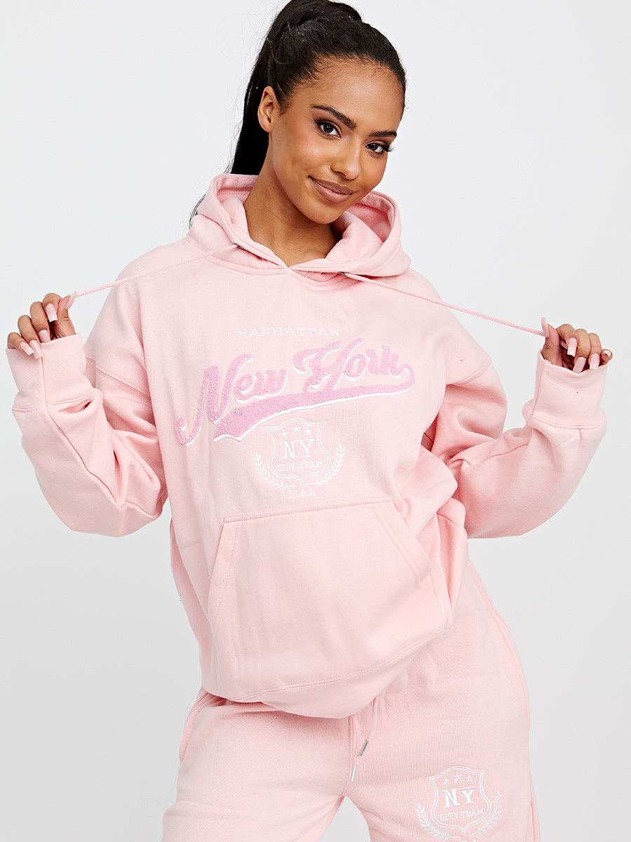 Towelling Embroidered New York Hooded Fleece Co-ord