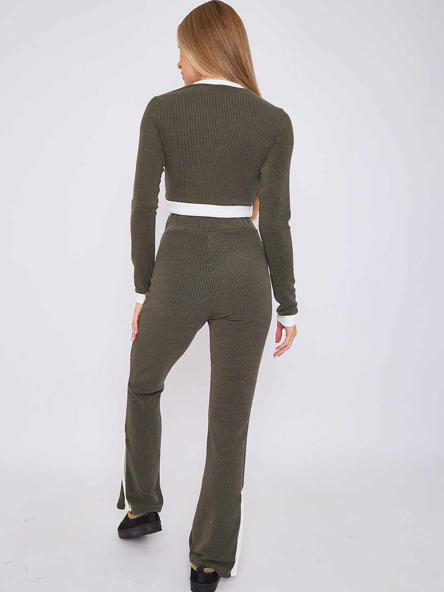 Contract Trim Ribbed Crop Top & Side Split Trouser Co-ord