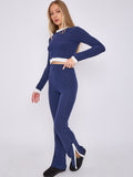 Contract Trim Ribbed Crop Top & Side Split Trouser Co-ord
