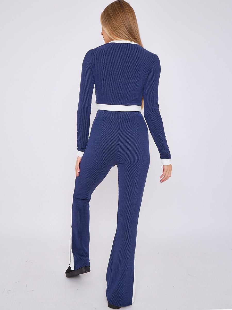 Contract Trim Ribbed Crop Top & Side Split Trouser Co-ord