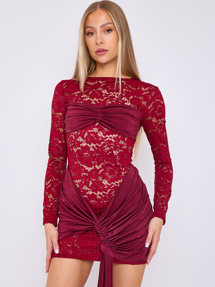 Lace Mini Dress With Drape Detail