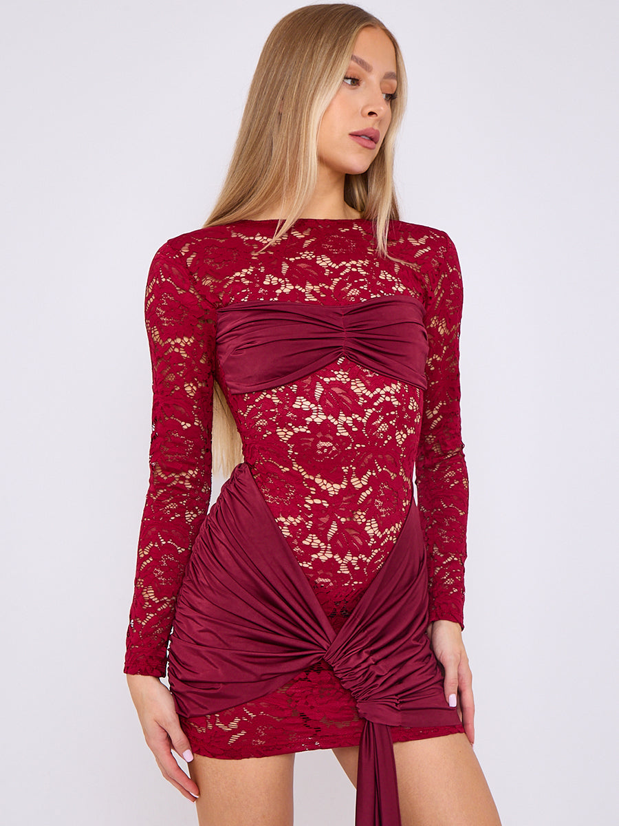 Lace Mini Dress With Drape Detail