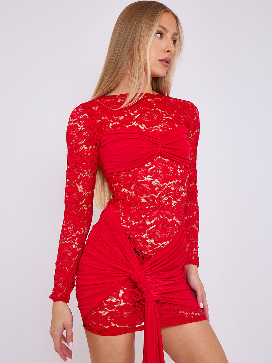 Lace Mini Dress With Drape Detail