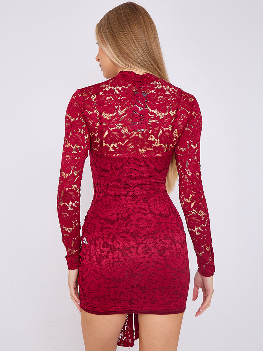 Lace Detail High Neck Knot Detail Dress