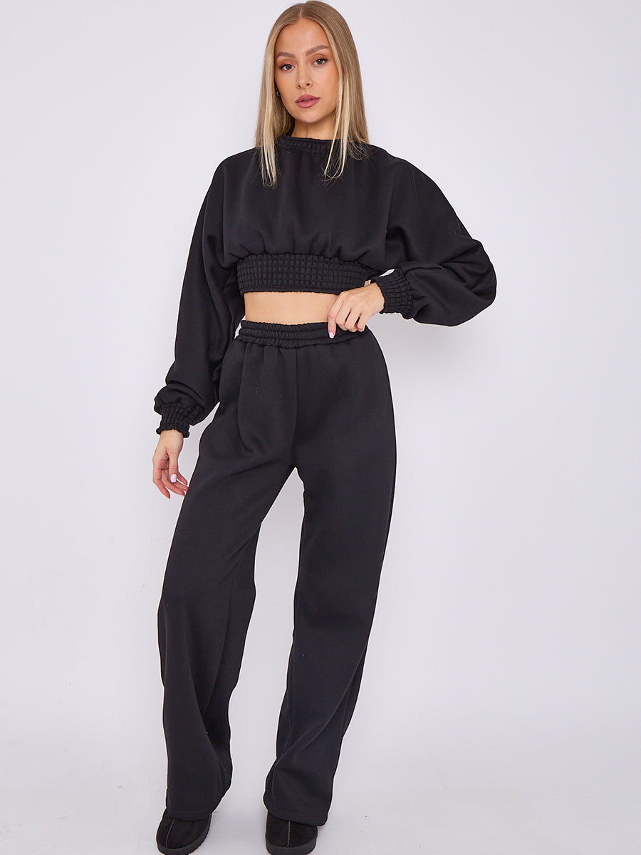 Long Sleeve Crop Top & Wide Leg Trouser Fleece Co-ord