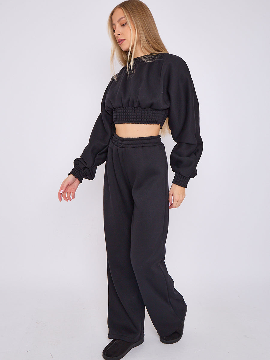 Long Sleeve Crop Top & Wide Leg Trouser Fleece Co-ord