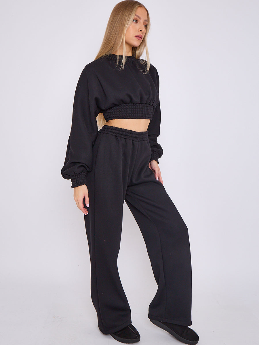 Long Sleeve Crop Top & Wide Leg Trouser Fleece Co-ord