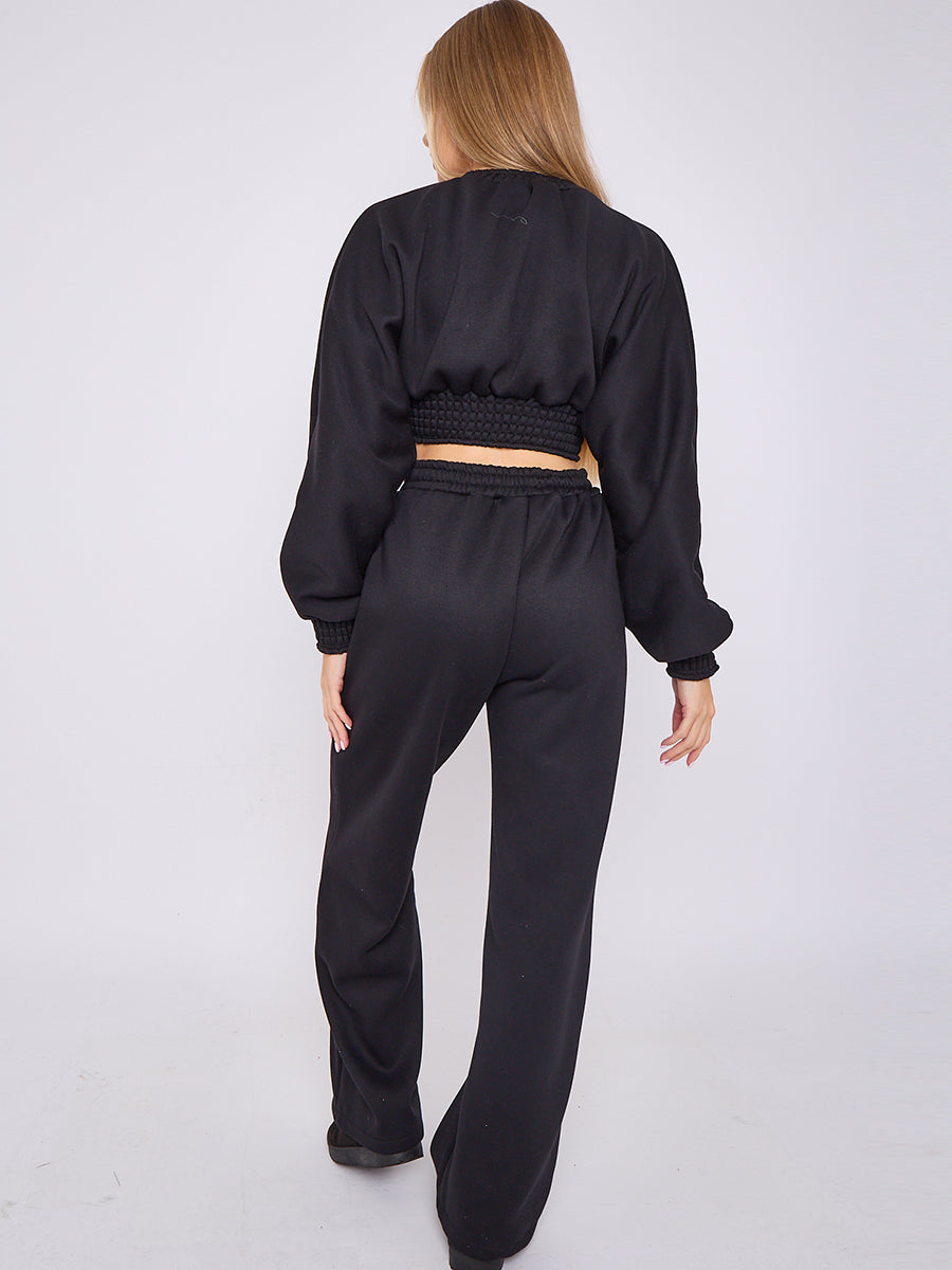 Long Sleeve Crop Top & Wide Leg Trouser Fleece Co-ord