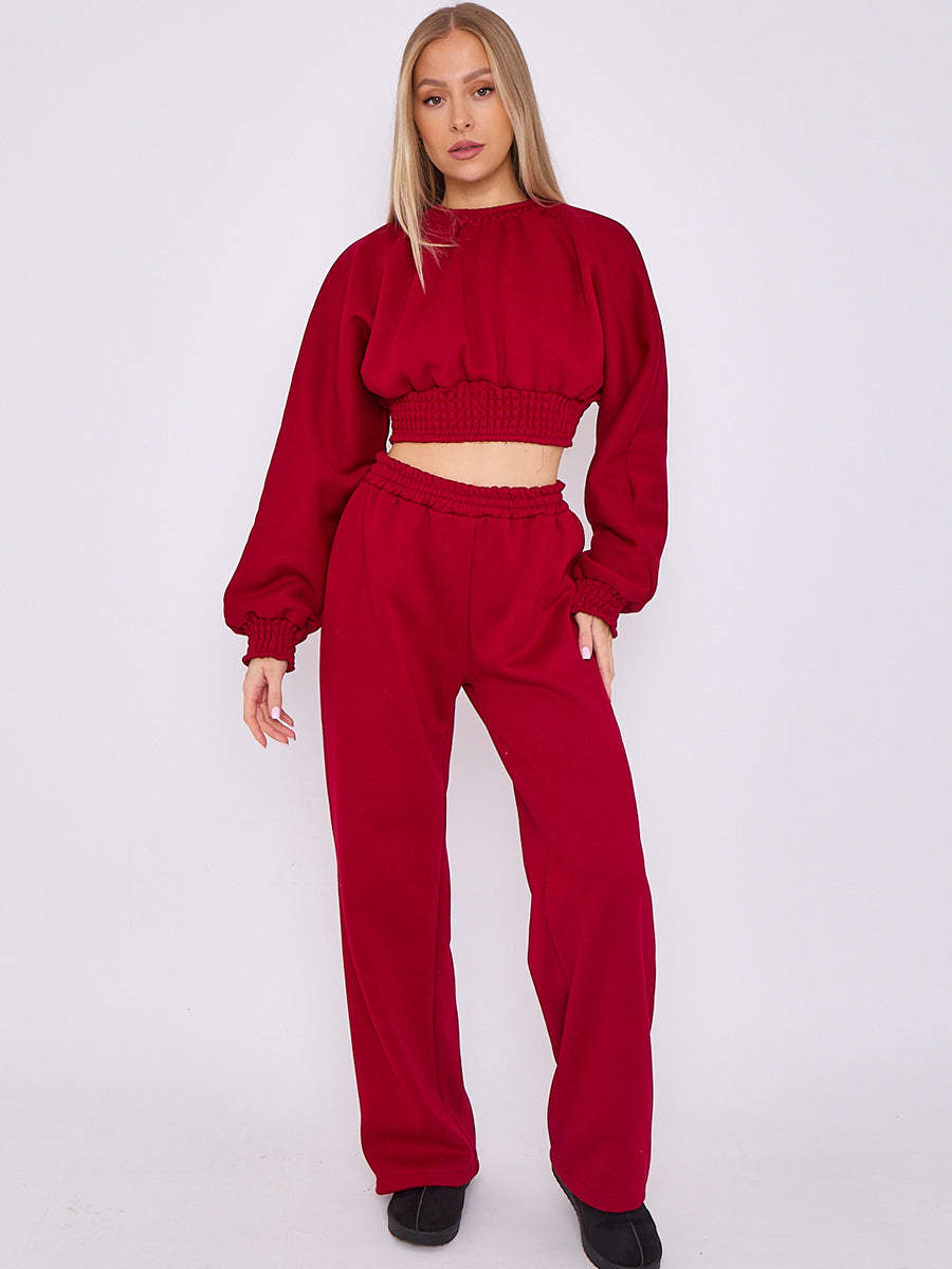 Long Sleeve Crop Top & Wide Leg Trouser Fleece Co-ord